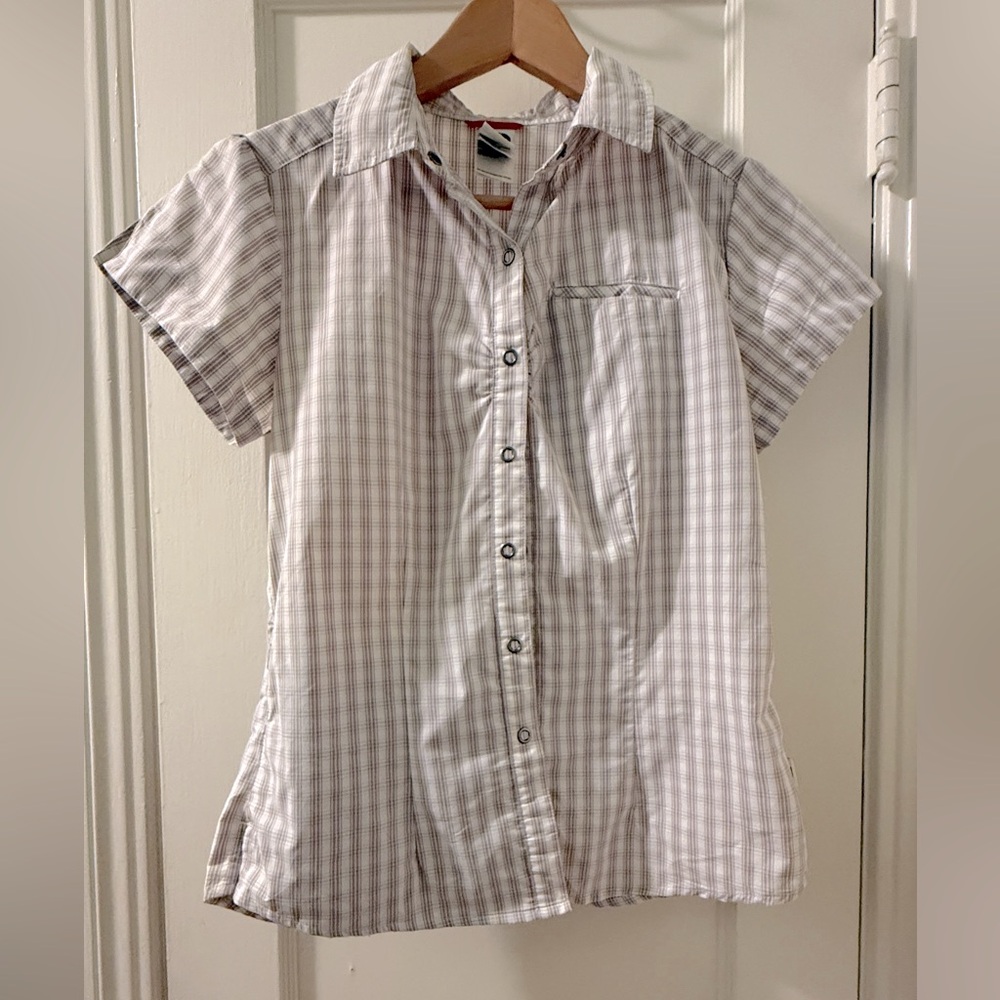 The North Face White and Gray Plaid Shirt